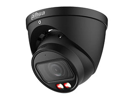 Zwarte Dahua WizMind 4MP eyeball beveiligingscamera met Smart Dual Light en 2.8mm lens voor buiten.