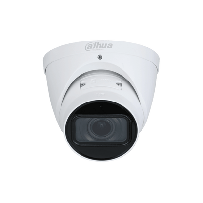 Witte Dahua WizMind 2MP eyeball beveiligingscamera met motorized lens en strak design voor professionele bewaking.