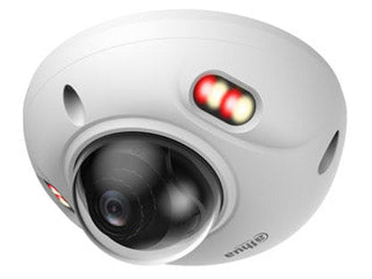 Witte Dahua WizSense mini dome camera met 2.1mm lens en dual-light verlichting voor 4MP bewaking.