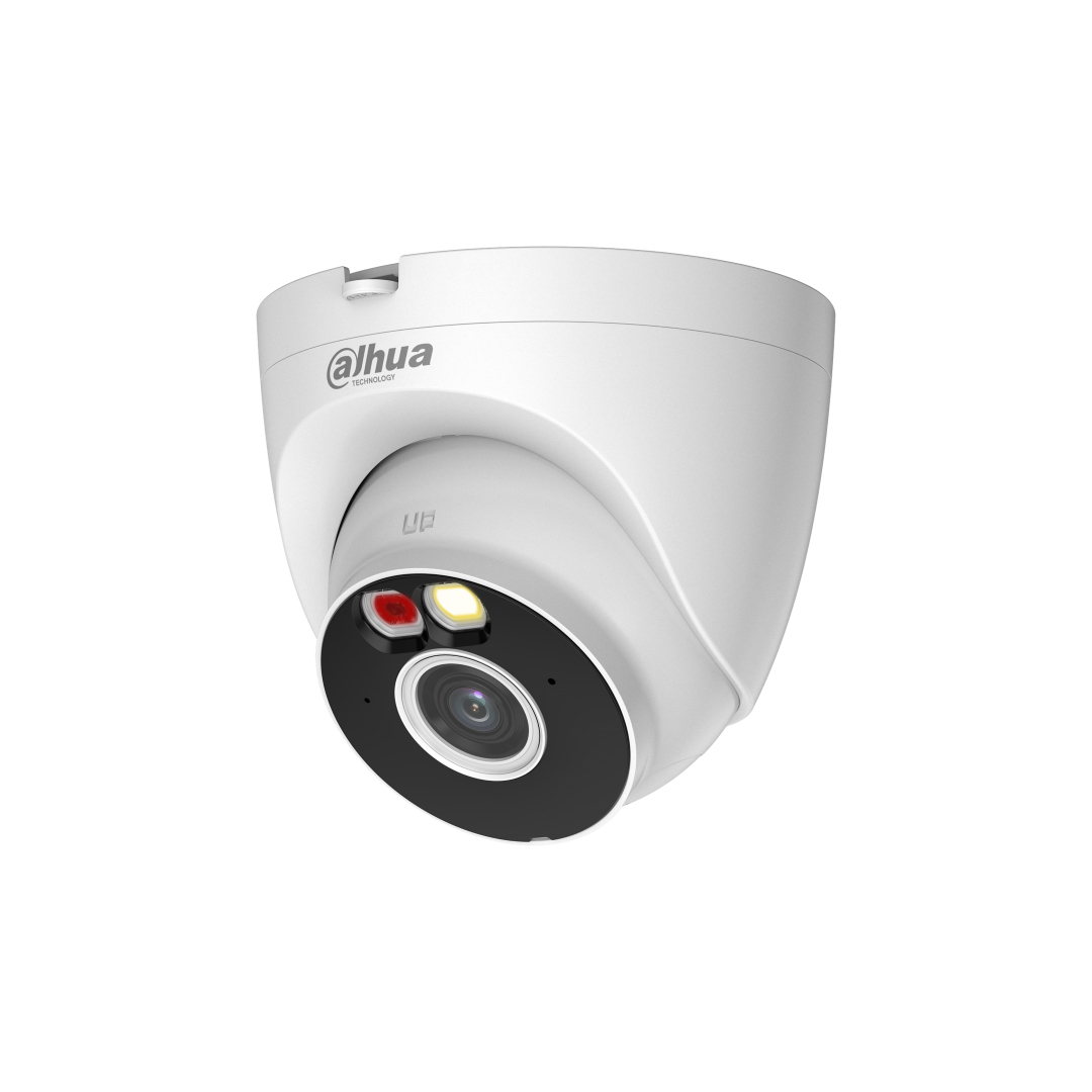 Witte Dahua 5MP WiFi 6 turret camera met Smart Dual Light en lens voor actieve afschrikking.