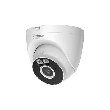 Witte Dahua 5MP WiFi 6 turret camera met Smart Dual Light en 2.8mm lens voor actieve beveiliging.