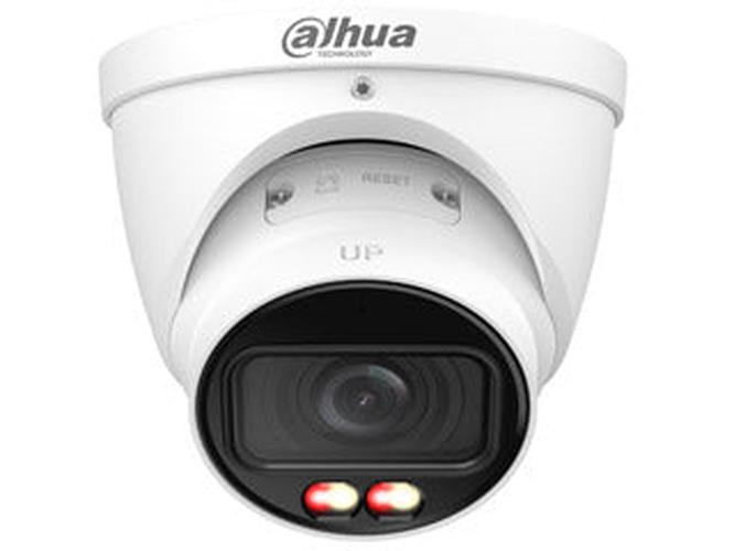 Witte Dahua WizMind 4MP turret camera met motorized lens en Smart Dual Light voor slimme bewaking.