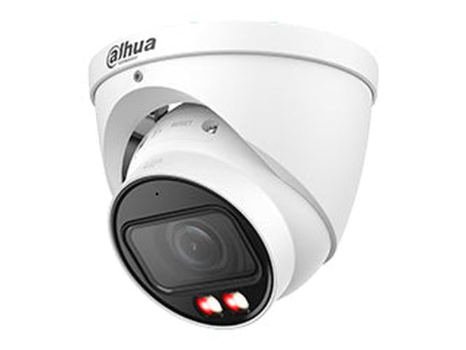 Witte Dahua IPC-HDW3249T-ZS-IL WizSense turret camera met 2MP lens en Smart Dual Light voor buitenbewaking.