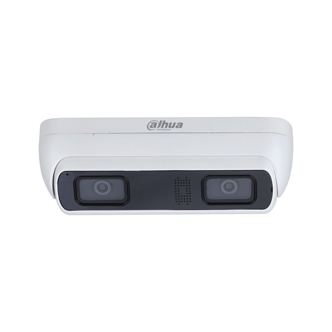 Witte Dahua WizMind dual-lens camera voor people counting met twee lenzen en strak design.