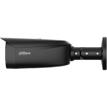 Zwarte Dahua TiOC PRO bullet beveiligingscamera met 4MP lens en actieve afschrikking voor buiten.
