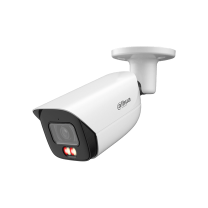 Witte Dahua 6MP WizSense bullet camera met vaste lens en Smart Dual Light technologie voor buitenbeveiliging.