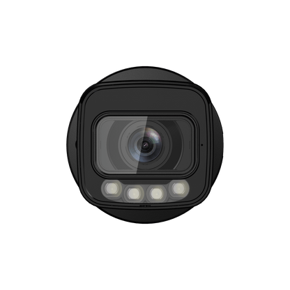 Zwarte Dahua 8MP WizSense bullet camera met motorized lens en Smart Dual Light voor buitenbeveiliging.