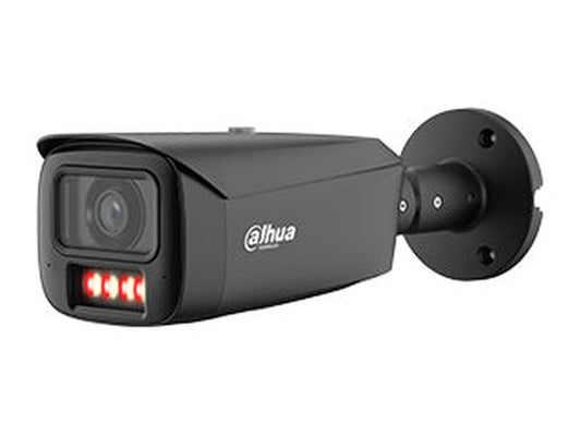 Zwarte Dahua WizMind bullet camera met 4MP lens, Smart Dual Light en actieve afschrikking in een robuuste behuizing.