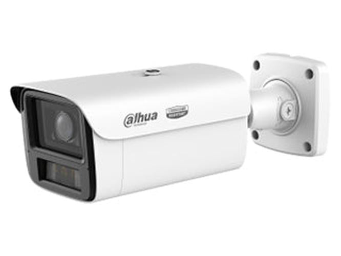 Witte Dahua WizMind TiOC PRO bullet camera met varifocale lens en actieve afschrikking in een robuuste behuizing.