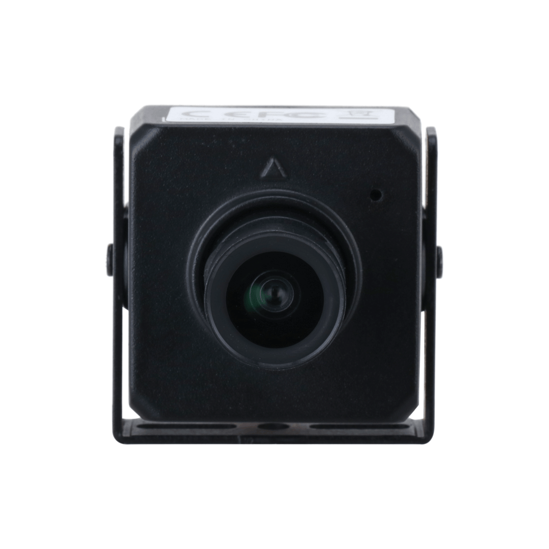 Zwarte Dahua 4MP pinhole beveiligingscamera met compacte buisvormige behuizing en montagebeugel.