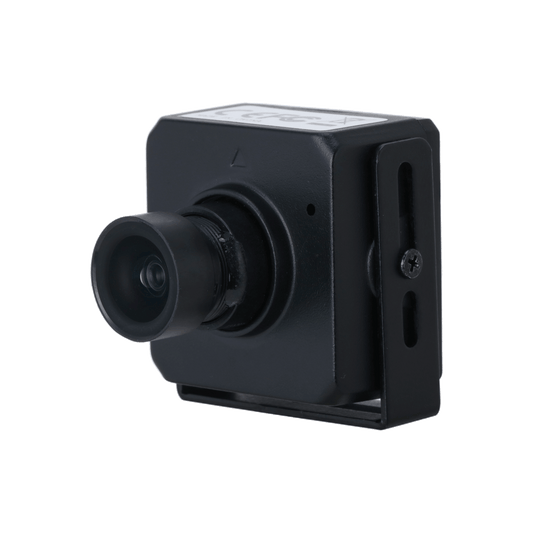 Dahua 4MP zwarte covert pinhole camera met compacte buisvormige behuizing en montagesteun.