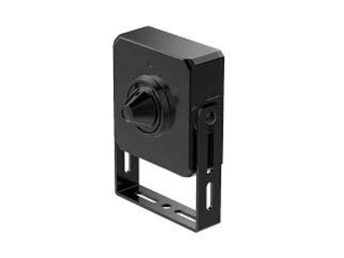 Zwarte Dahua 4MP pinhole lensmodule met vierkante behuizing en verstelbare montagebeugel voor discrete inbouw.