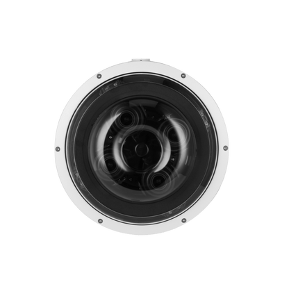 Witte Dahua 20MP multi-sensor dome camera met vier lenzen voor 360-graden panoramisch toezicht.