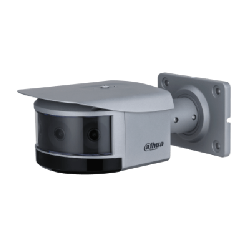Dahua 32MP quad-lens panorama bullet camera met grijze metalen behuizing en 180 graden groothoeklens.