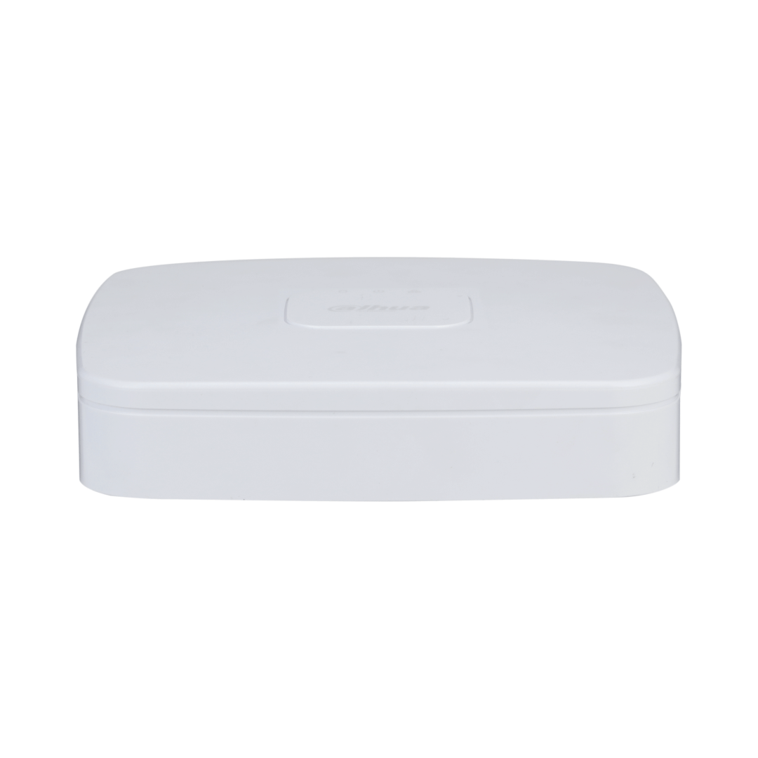 Compacte witte Dahua NVR4104-EI netwerk videorecorder met strak design voor 4-kanaals camerabewaking.