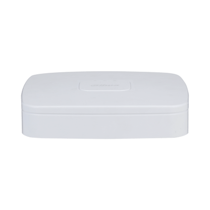 Compacte witte Dahua NVR4104-EI netwerk videorecorder met strak design voor 4-kanaals camerabewaking.