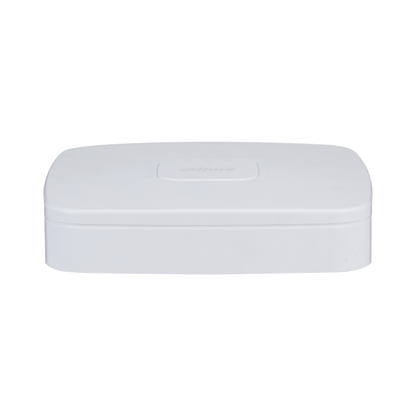 Compacte witte Dahua NVR4108-EI 8-kanaals netwerkvideorecorder met strak design en WizSense AI-technologie.