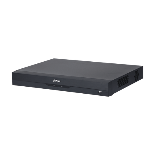 Zwarte Dahua NVR4204-P-EI netwerk videorecorder met 4 PoE poorten en strak metalen design.