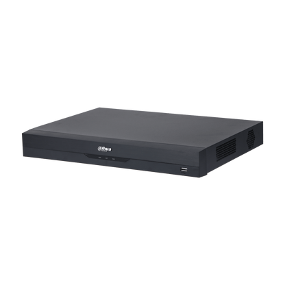 Zwarte Dahua NVR5208-EI2 8-kanaals netwerk videorecorder met strak design, USB-poort en ventilatieopeningen aan de zijkant.