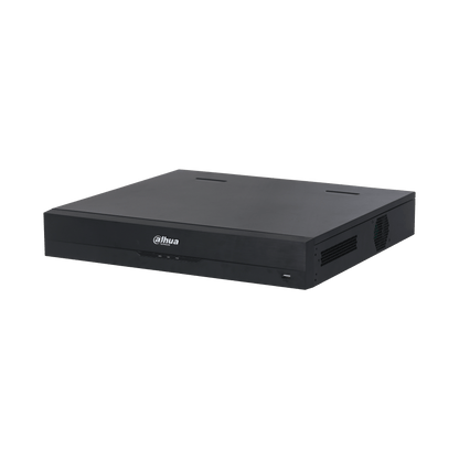 Zwarte Dahua NVR5432-16HP-EI2 32-kanaals netwerk videorecorder met strak metalen design en statusindicatie op het voorpaneel.