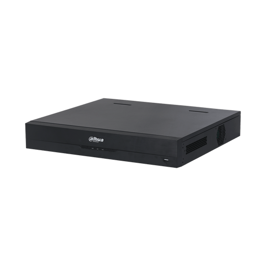 Zwarte Dahua NVR5432-16HP-EI2 32-kanaals netwerk videorecorder met strak metalen design en statusindicatie op het voorpaneel.