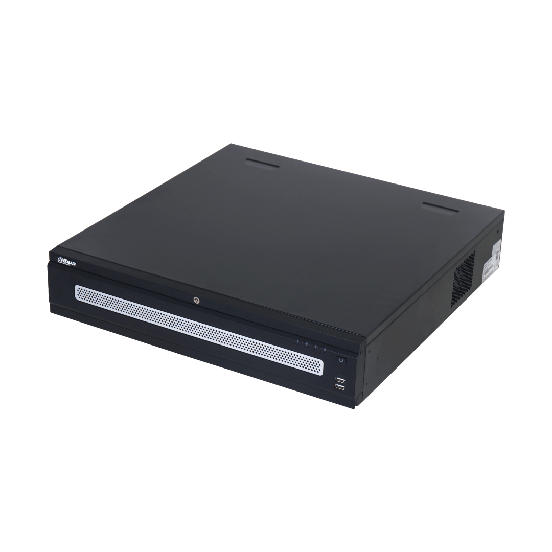 Zwarte Dahua WizMind NVR608H-32-XI enterprise netwerk videorecorder met metalen behuizing en geventileerd frontpaneel.