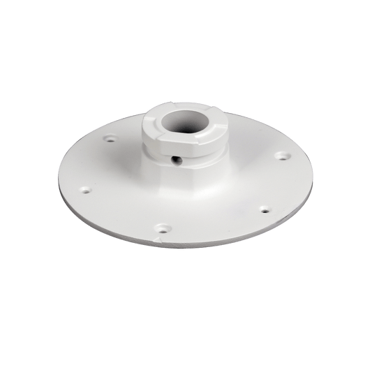 Witte Dahua PFA108 aluminium adapterplaat voor dome camera's met ronde montagevoet en schroefgaten.
