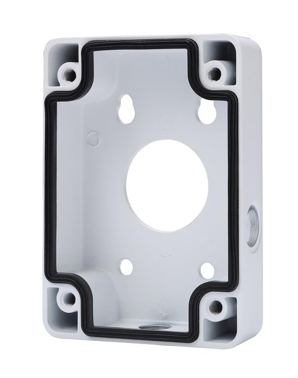 Witte aluminium Dahua PFA120A V2 lasdoos met zwarte rubberen afdichting voor professionele cameramontage.