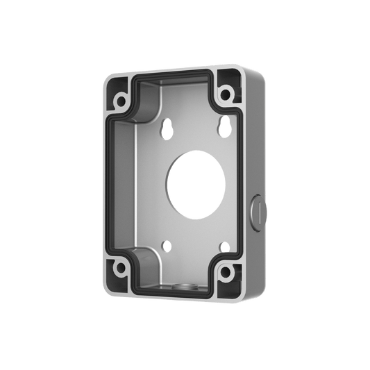 Zilveren Dahua PFA120-SG aluminium junction box voor cameramontage met zwarte afdichtring.
