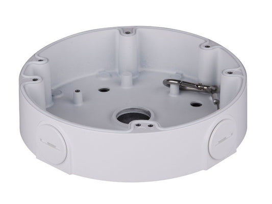 Witte aluminium Dahua PFA138H junction box voor mini dome camera's met een diameter van 161mm en weerbestendig design.