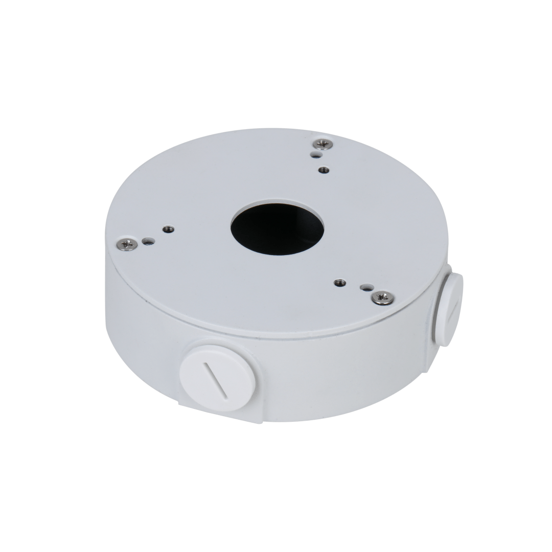 Witte aluminium Dahua PFA13G montagebox voor dome camera's met kabeldoorvoer, Ø111.6mm.