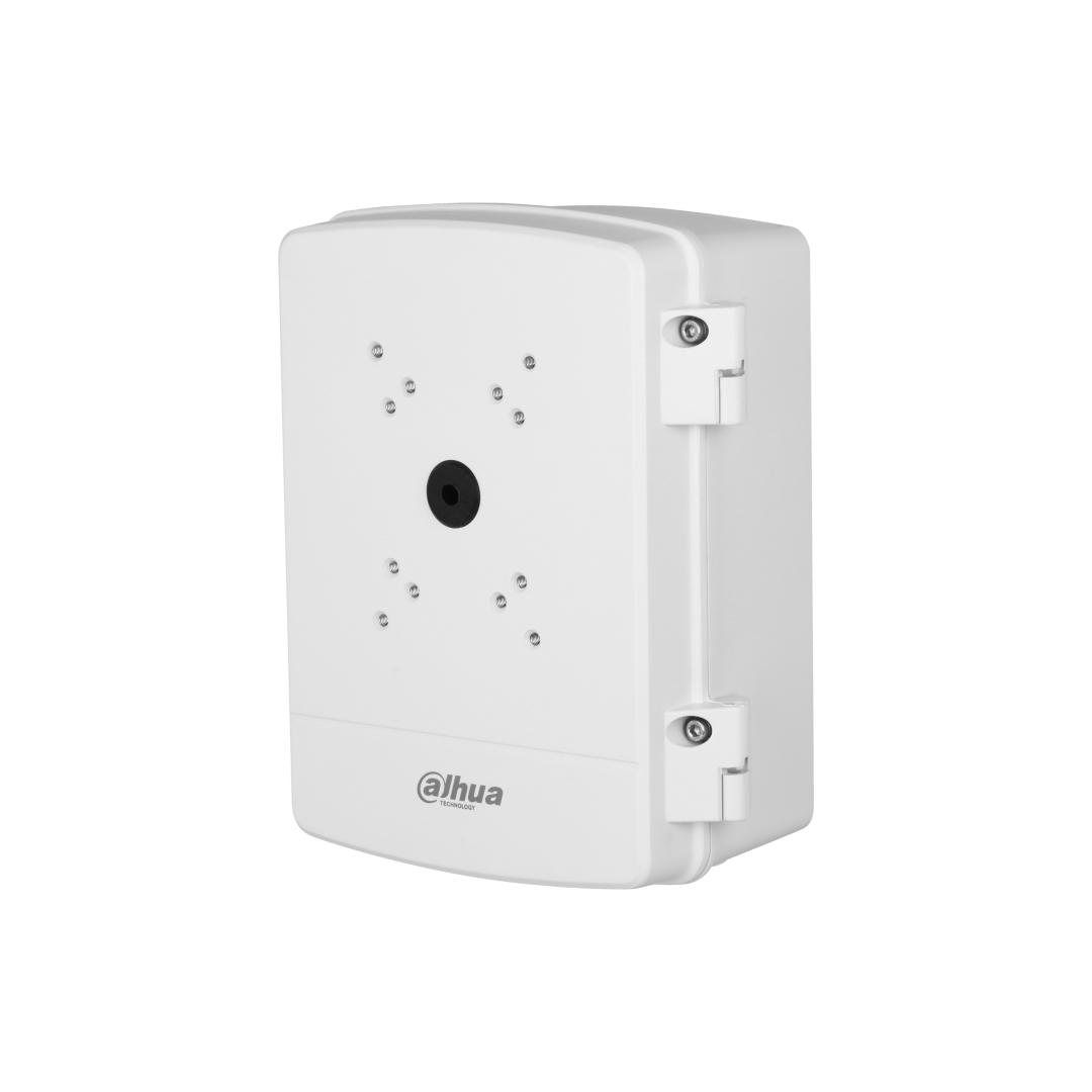 Witte Dahua PFA6400S waterdichte aluminium voedingskast voor PTZ- en IP-camera's met scharnierdeur.