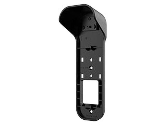 Zwarte Dahua PFA7753-B kunststof opbouwbeugel met zonnekap voor weerbestendige wandmontage van camera's.