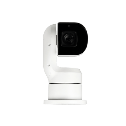 Witte Dahua WizMind PTZ-beveiligingscamera met 25x optische zoom en zwarte lensbehuizing op een witte achtergrond.