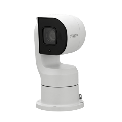 Witte Dahua WizMind PTZ-beveiligingscamera met zwarte lensmodule en robuust positioneringssysteem voor buiten.