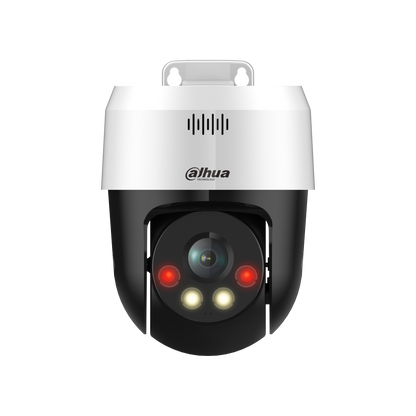 Witte Dahua 5MP mini PT dome camera met Smart Dual Light, luidspreker en actieve afschrikking.