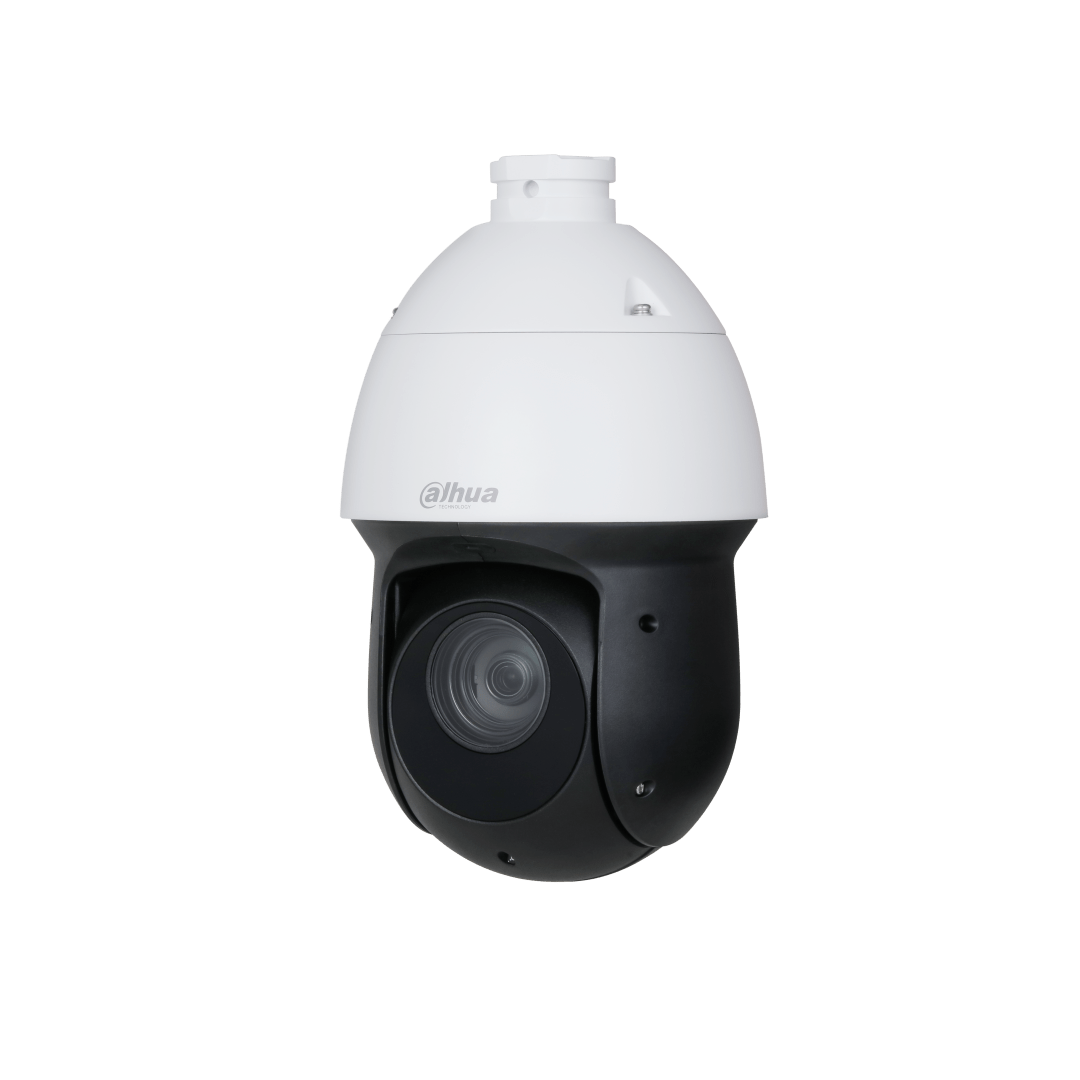 Dahua WizSense PTZ-camera met wit-zwarte behuizing, 25x optische zoomlens en compact koepelontwerp voor buiten.