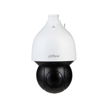 Dahua WizSense PTZ-camera met witte behuizing en zwarte draaibare lens voor buitenbeveiliging.