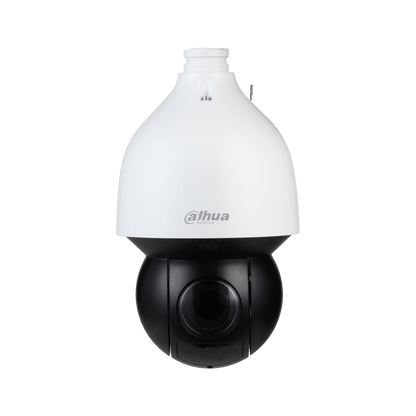 Dahua WizSense 4MP PTZ-camera met witte behuizing, zwarte lensmodule en 45x optische zoom voor buitenbewaking.