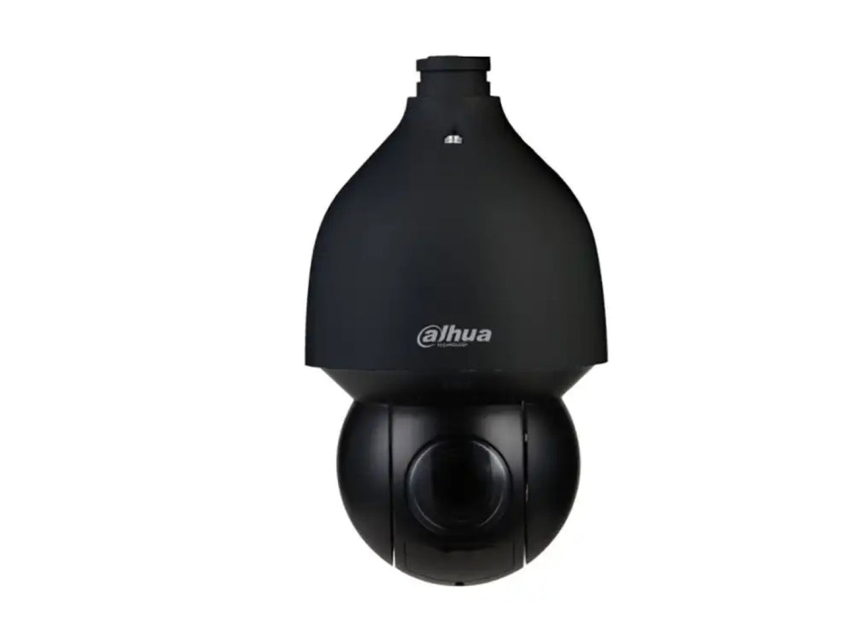 Zwarte Dahua 8MP WizSense PTZ-beveiligingscamera met 25x zoom en Starlight IR-technologie.