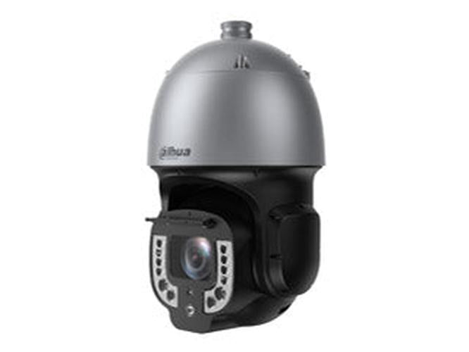 Dahua 8MP 4K WizMind laser PTZ-camera met grijze koepel, zwarte behuizing en geïntegreerde ruitenwisser.