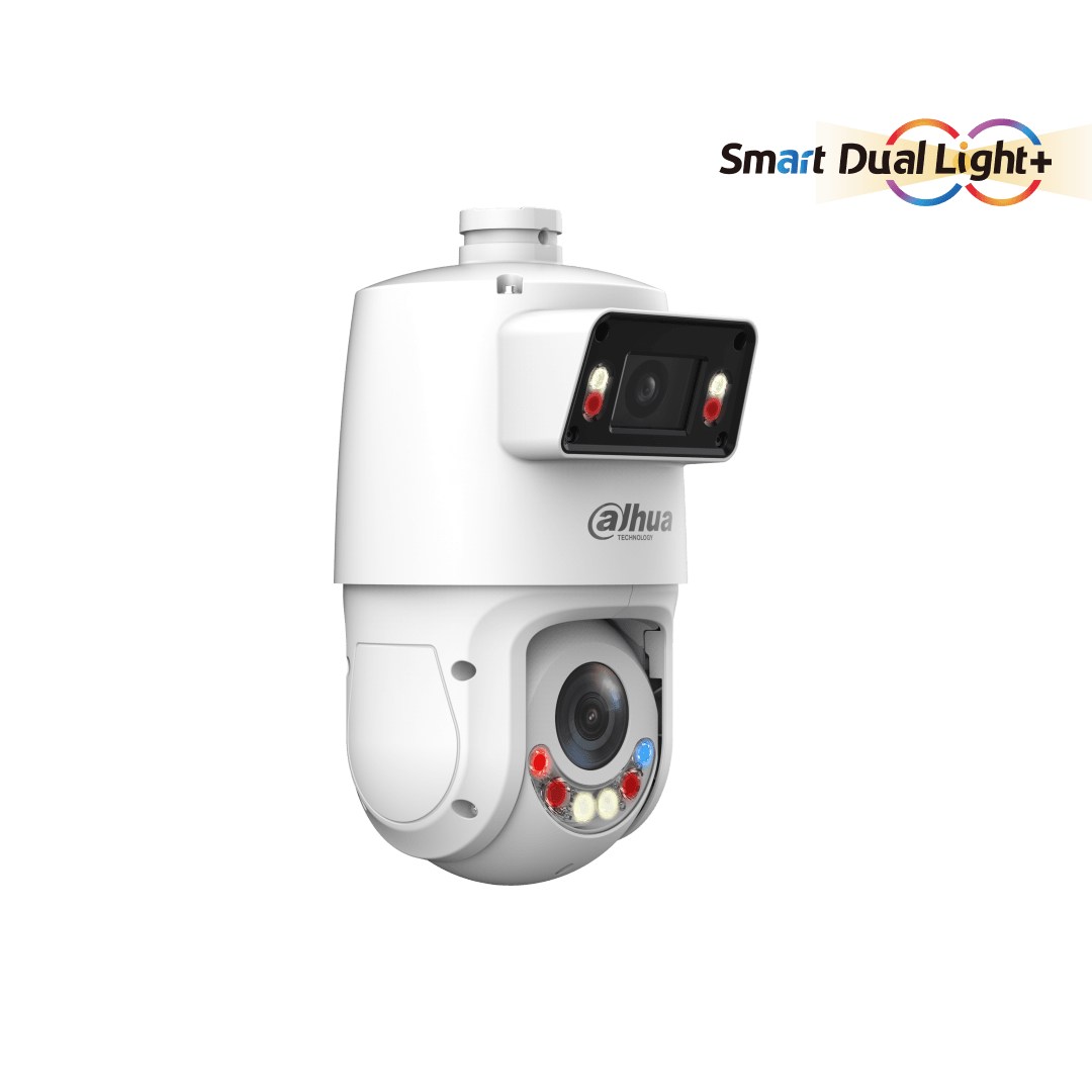 Witte Dahua X-Spans PTZ-camera met dual-lens, 25x zoom en Smart Dual Light voor professionele beveiliging.