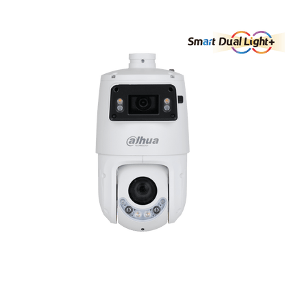 Witte Dahua X-Spans PTZ-camera met dubbele lens, 25x zoom en Smart Dual Light-technologie voor professionele beveiliging.