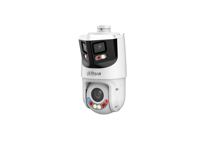 Witte Dahua X-Spans anti-corrosie PTZ-camera met 8MP panorama en 4MP zoomlens voor professionele beveiliging.