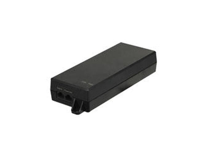 Zwarte Dahua 75W High PoE injector met twee Ethernet-poorten en een compacte, rechthoekige kunststof behuizing.
