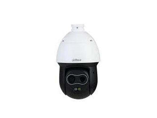 Dahua thermische hybride PTZ speed dome camera met wit-zwarte behuizing en dubbele lens voor temperatuurmeting.