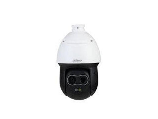 Dahua thermische hybride PTZ speed dome camera met wit-zwarte behuizing en dubbele lens voor temperatuurmeting.