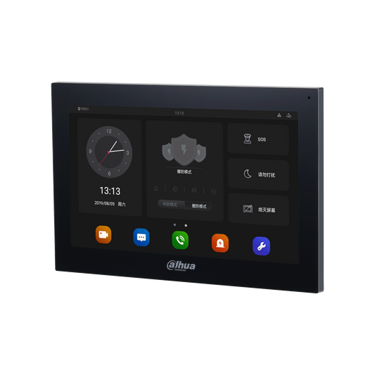 Dahua VTH5341G-W 10-inch zwart intercom touchscreen met Android interface en strak modern design.