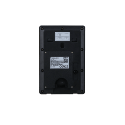 Zwarte achterzijde van Dahua VTO2211G-WP-S2 video intercom met montagebeugel en productinformatie label.