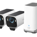 Eufy EufyCam S3 Pro | 4K | Double panneau solaire | 1 an d’autonomie | Vision nocturne en couleur | Kit de 2 caméras + HomeBase 3